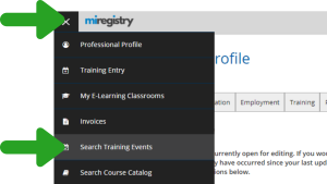 miregistry profile navigation menu